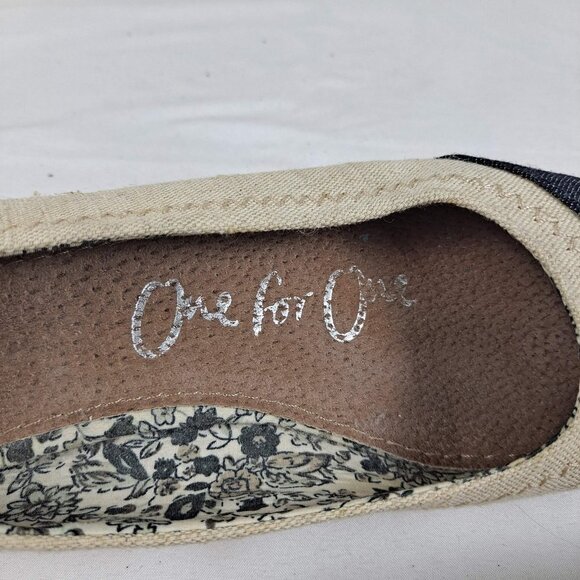 Toms Size 6 Alessandra Two Tone Ballet Flat Burlap Beige Black Lightweight - Picture 12 of 14